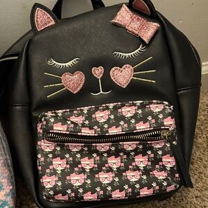Black and Pink Cat Face Kids Backpack